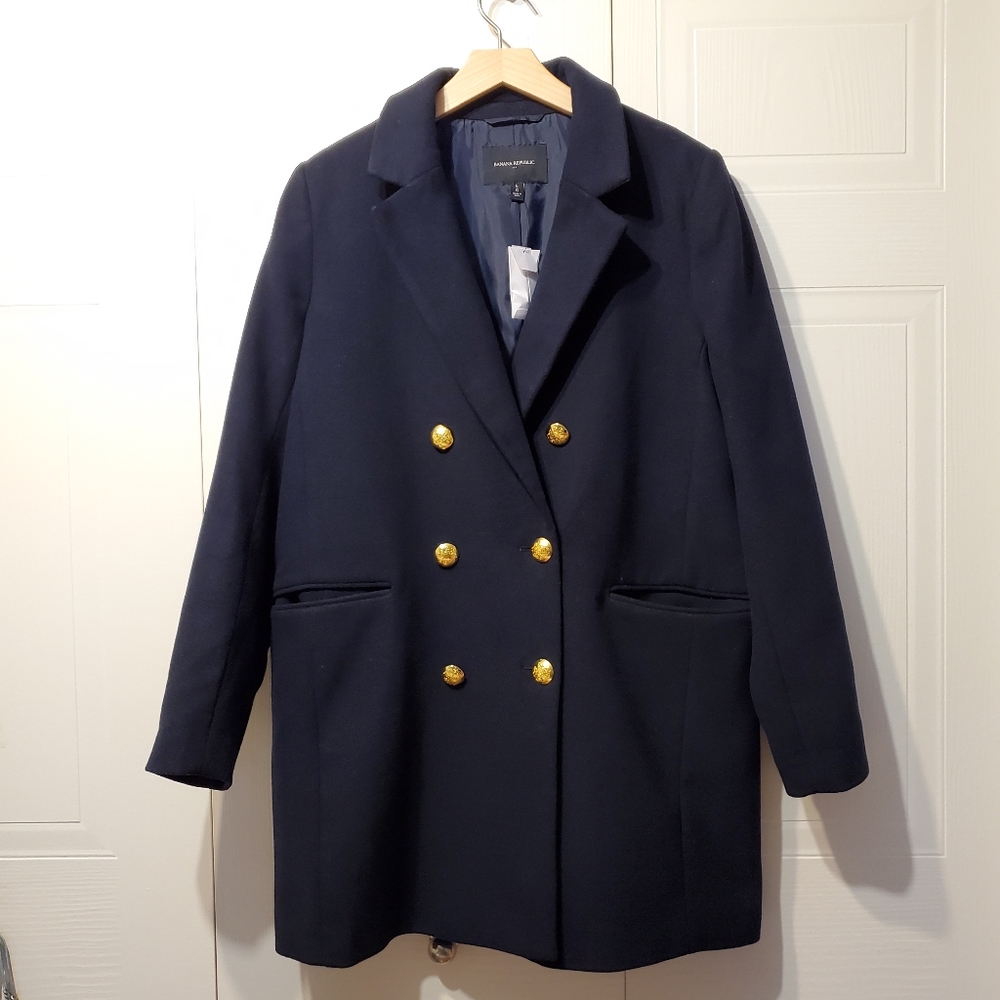 Banana Republic Navy Double-Breasted Pea Coat with Gold Buttons